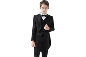ProPoFol Boys Tuxedo Suit Slim Fit Kids Tailcoat Suit 3 Piece Suits Set for Prom Wedding Concert Casual