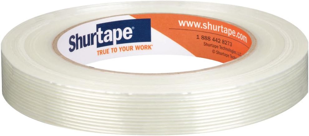 ShurtapeGS 490 Economy Grade, Light Duty Fiberglass Reinforced Strapping Tape, 55m Length x 18mm Width per Roll, White, 1 Case of 48 Rolls (101229)