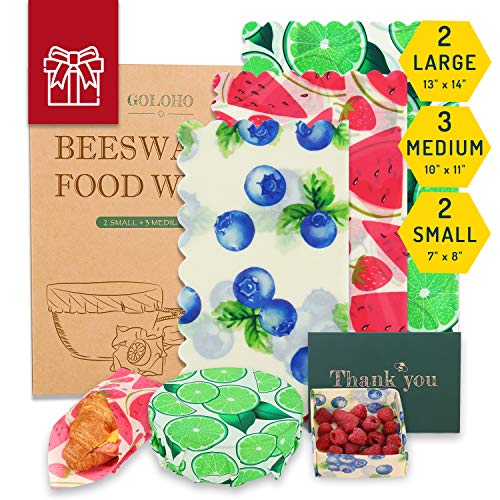 GOLOHO Beeswax Food Wrap Assorted 7 Packs, Reusable Food Wraps, Sustainable Plastic Free Food Storage, Sandwich Wrappers, Washable Bowl Covers - 3 Sizes (S, M, L) - Thumbnail 6