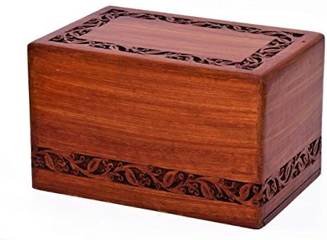 Enshrined Memorials Cremation Funeral Urn - Hephaestus Series Large Human Adult Handcrafted Solid Wood Quality Affordable Ashes in Velvet Bag Engraving Design