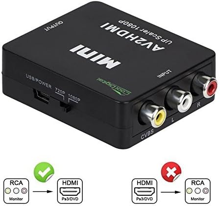 RCA AV to HDMI Converter Adapter 3RCA Composite CVBS to HDMI Video Audio 720P/1080P CoolDigital Support PAL/NTSC for PS one, PS2, PS3, STB, VHS,VCR