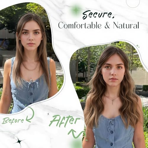 RUNATURE Natural Hair Clip in Extensions 55 cm 7 Pieces 120 g Ash Blonde with Platinum Blonde Natural Hair Clip Extensions #18P60