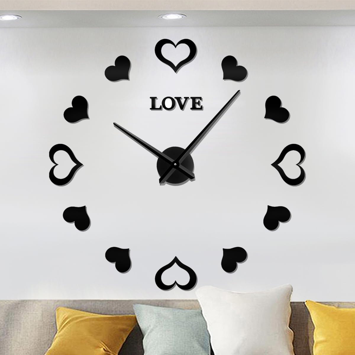 Meyiert Modern Mute DIY Frameless Large Wall Clock 3D Mirror Sticker Metal Big Watches Home Office Decorations for Living Room (Black)