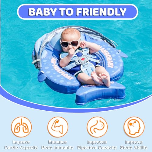 Mambobaby Baby Float with Canopy & Tail Non-Inflatable Baby Swim Float Upgrade Soft Infant Pool Float Sun Protection Newborn Pool Float 3-24 Months Skin-Friendly Material for Toddler Boys Girls