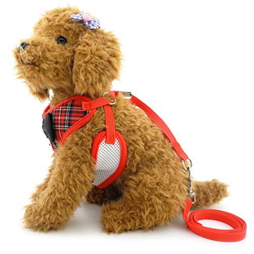 SELMAI Stylish Red Plaid Suits Mesh Dog Tuxedo Harness Vest Leash Set for Small Toy Dog Cat Puppy Adjsutable No Pull S