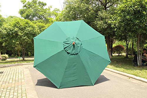9' Wooden Patio Umbrella Garden Umbrella Sun Shade Outdoor Cafe Beach Parasol with Olefin Fabric - Thumbnail 2