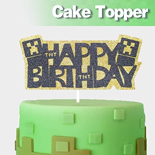 COOSOAR Video Game Pixel Cake Topper Happy Birthday Block TNT Games Theme Party Decor Perfect for Baby Shower Child Birthday Party Supplies Decorations