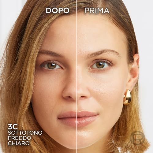L'Oréal Paris Fondotinta Liquido, Incarnato Uniforme e Illuminato, Finish Naturale, Per Tutti i Tipi di Pelle, Formula con Acido Ialuronico, Accord Parfait, Tonalità: 3R/C Rose Beige, 30 ml