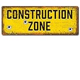 Construction Zone, 6 x 16 Inch Funny Metal Sign for Home, Garage, Man Cave and Boy's Room Wall Decor, Gifts for Construction and Demolition Workers, Builders, Architects, Kids and Dads, RK3043 6x16