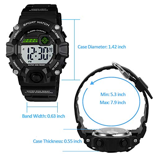 Venhoo Digital Kids Watches Outdoor Sport Waterproof Electronic LED Alarm Stopwatch Luminous Wrist Watch for Kids Boys Girls-Black - Thumbnail 5