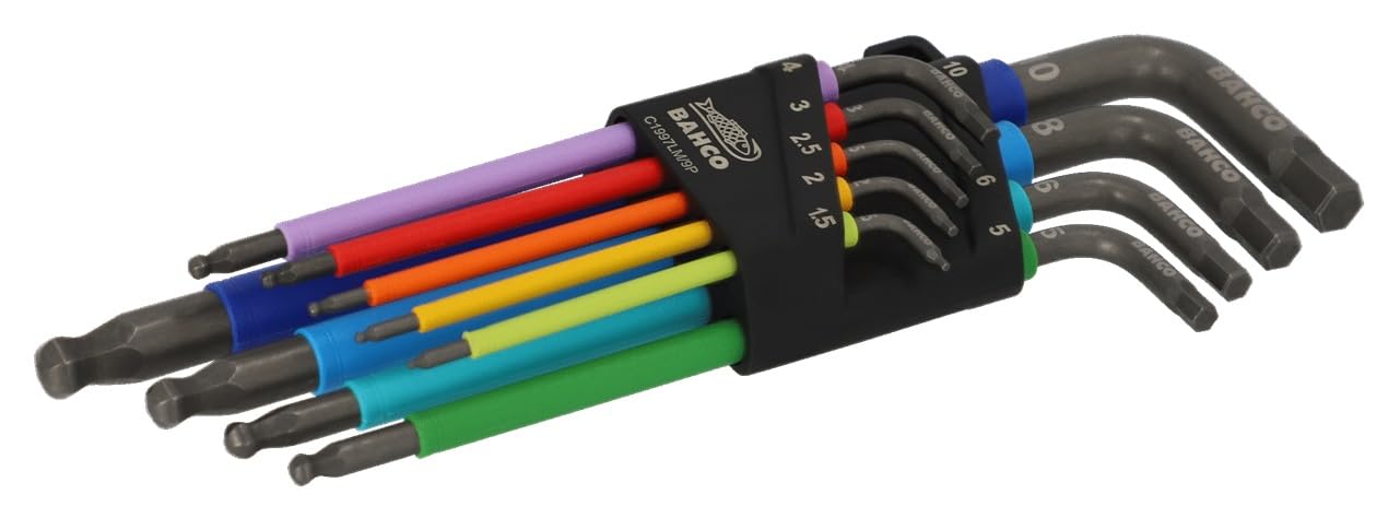 Bahco C1997LM/9P 9 Piece Metric Long Ball End Coloured Hexagon Allen Key Set 1.5-10mm