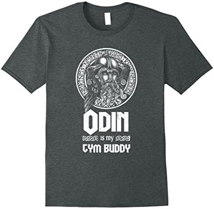 Men's Odin is my Gym Buddy Viking Fitness T-Shirt Large Dark Heather