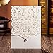 Hosmsua 50PCS White Wedding Invitations Kit 5 x 7.3 Inch Laser Cut Hollow Rose Rhinestone Pocket with Envelope for Quinceanera Bridal Shower Invite (White Ivory)