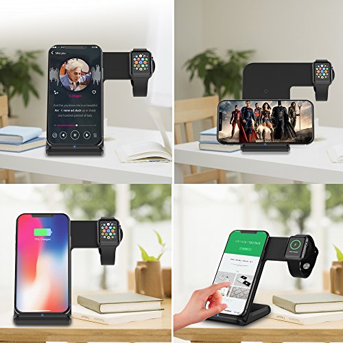 PEMENOL Wireless Charger Compatible Apple Watch 2 in 1 Fast Charging Stand Compatible iPhone X/8/8 Plus Qi-Enabled Charge Station Compatible iwatch 3/2/1(Black)(No Adapter) Upgraded - Thumbnail 5