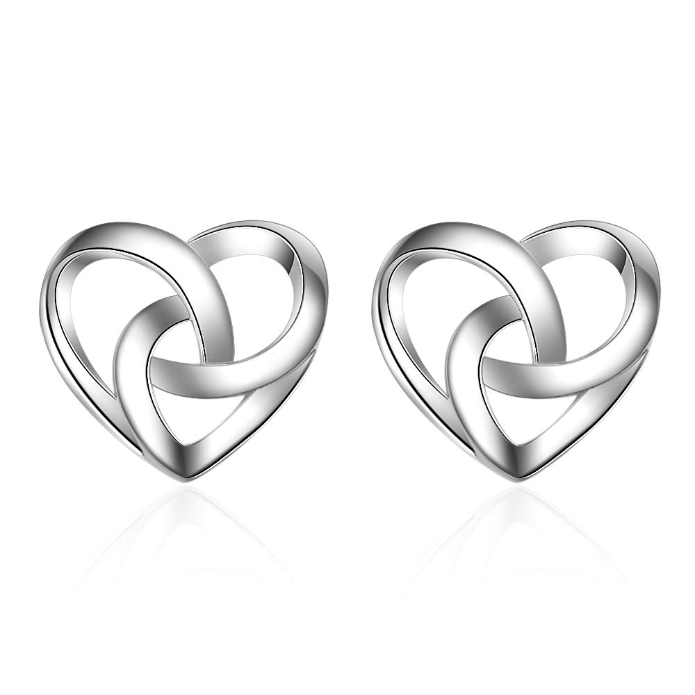 QIAMNI 925 Silver Love Heart Studs Hoop Earrings for Women Girls Gift Personalized Hollow Heart Sweet Wedding Party Jewelry Silver