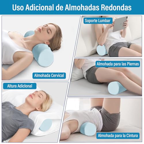 lemonsea Almohada Memory Foam, Almohada Cervical 2 en 1 para Aliviar el Dolor de Cuello, Almohada Ortopédica Ergonómica para Boca Arriba y Boca Abajo, con Funda Almohada (Azul)