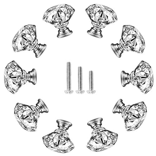 Knobs, KDO Crystal Glass Drawer Knobs 10 Pack Diamond Dresser