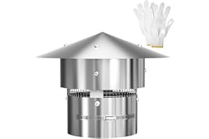 folconroad 6 Inch Round Chimney Cap, 6 Inch Tapered Top Chimney Cap with Screen, 0.27x0.27 Inch Mesh Screen, 6 Inch Chimney Cap with Fastening Device, Stovepipe Finial, Stainless Steel