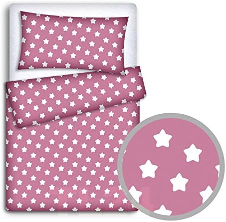 Baby Bedding Set Duvet Cover Pillow Cover 2PIECES for Baby COT (Big White Stars on Pink Background)