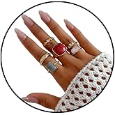 IS4U Chunky Gemstone Ring Set for Women Vintage Stackable Gold Rings Statement Geometric Knuckle Rings Set Fashion Party Simple Jewelry