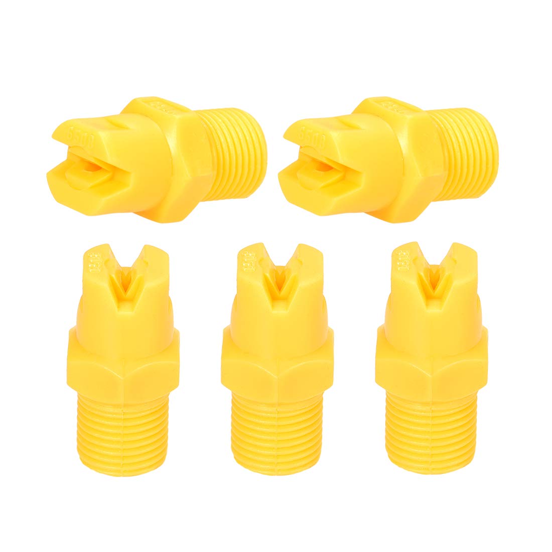 sourcing map Flat Fan Spray Tip, 1/8BSPT Male Thread PP Nozzle, 5 Pcs (65 Degree, 1.8mm Orifice Diameter)