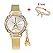Han Shi Watches, Women Fashion Casual Business Eiffel Tower Quartz Wristwatch Round Clock (L, Gold)