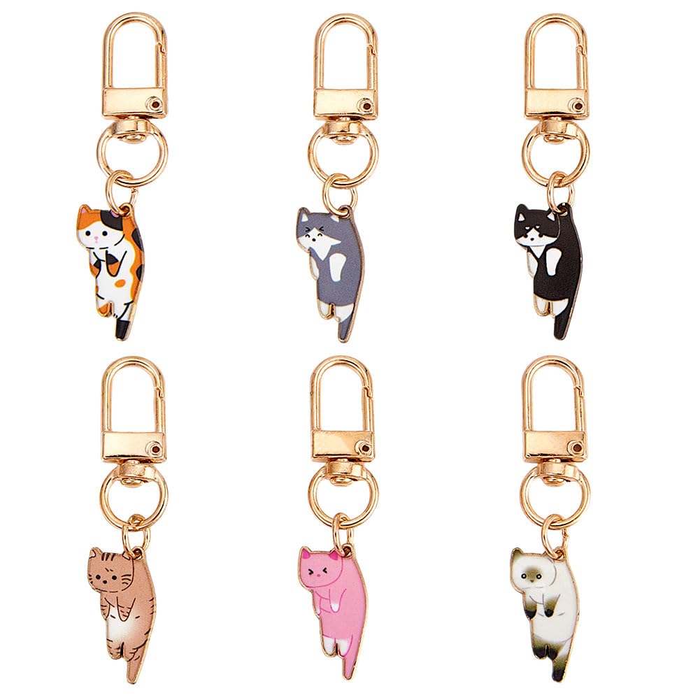 OLYCRAFT 6 Pcs 6-Color Enamel Cat Keychain Cat Enamel Keychains Clips Alloy Trigger Snap Hooks Keyring with Cat Pendants Cat Charms Key Chains Cats Hanging Pendants Keyring for Purse Backpack Ornament
