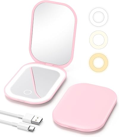 Gospire Lighted Travel Makeup Mirror 1X 3X Magnification Pink