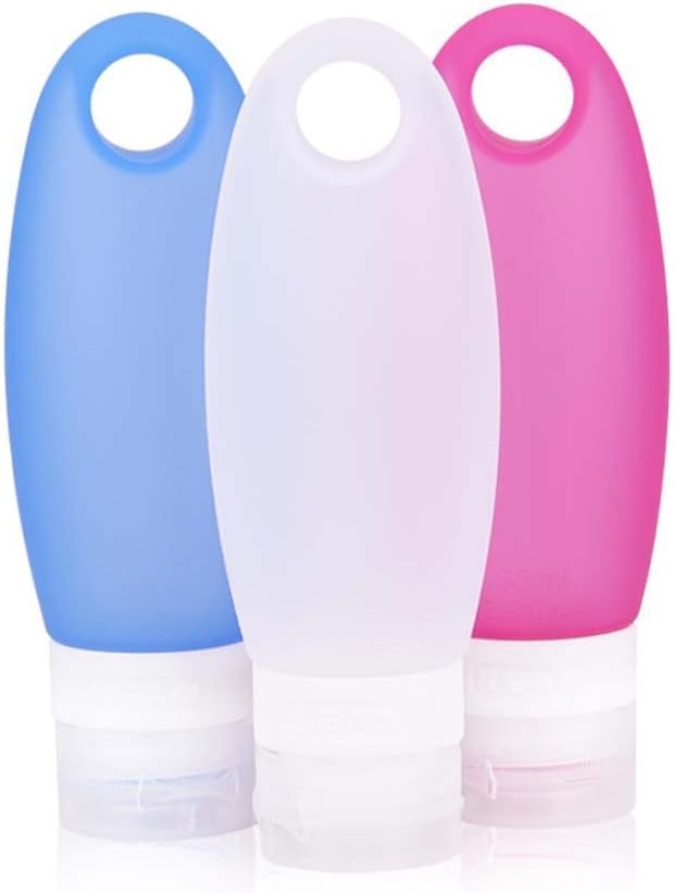 Kitdine Silicone Travel Bottles Squeezable & Refillable Travel Containers for Shampoo, Conditioner, Lotion, Toiletries -TSA Airline Carry-On Approved (Blue,White,Pink, 3.3oz)