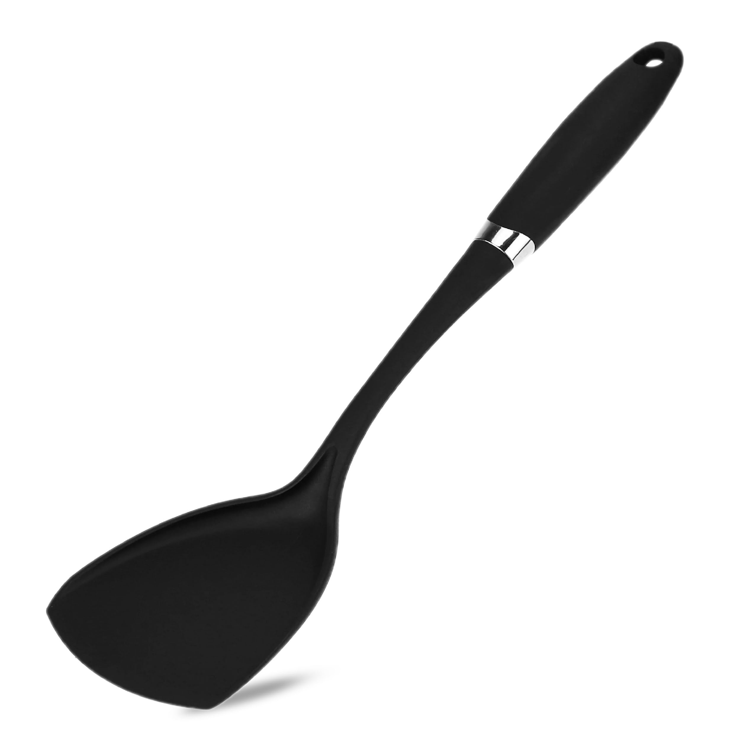 Solid Turner Wok Spatula- Comfortable Grip Design Cooking Shovel for Non-Stick Cookware- Nylon Scoop Ladle- Fish Slice Serving Spoons for Home & Kitchen, Baking, Mixing-Black