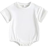 Kutersbabi Unisex Baby Boy Girl Clothes Infant Summer Oversized Bubble Romper Toddler Baby Plain Short Sleeve Jumpsuit
