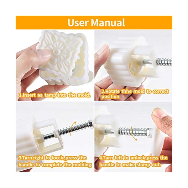 Aceshop 4 Set Mooncake Press Mold with 12 Stamps Hand Pressure Mold 50g/100g Mid-Autumn Festival Flower Moon Cake Mold Set Kitchen DIY Baking Decorating Tools Bakeware Gadget