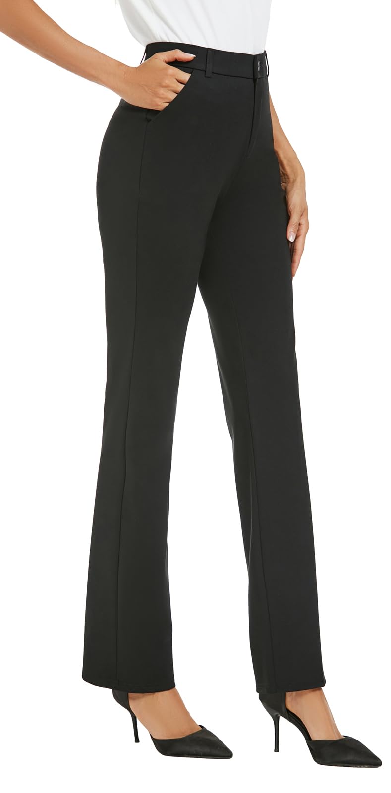 Photo 1 of iChosy Women's Stretchy Straight Leg Dress Work Pants Business Office Casual Slacks with Pockets Black 4 Short