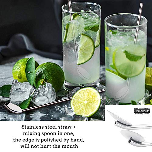 Spoons Straws, AnSaw Reusable Drinking Straws, Mixing Spoon 2-in-1 Stirrer Spoon Straws Utensil  w/Clean Brushes for Milkshake,Smoothies, Iced Coffee/tea, Cocktail -7.67 inches (5 Pack) - Thumbnail 2