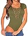 BomDeals Women's Sexy Deep V-neck Lace Up Bandage Tight Bodysuit Jumpsuit Leotard (XXL, Army Green#2)