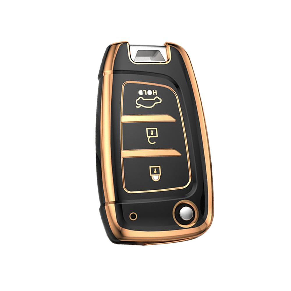 KUNIO Flip Key Fob Cover fit for Hyundai Kona i30 Tucson NX4 2019 2020 2021 2022 2018 2017 2016 key fob cover Key Cover TPU Car Key Protection Key Cover 3 Buttons A Black