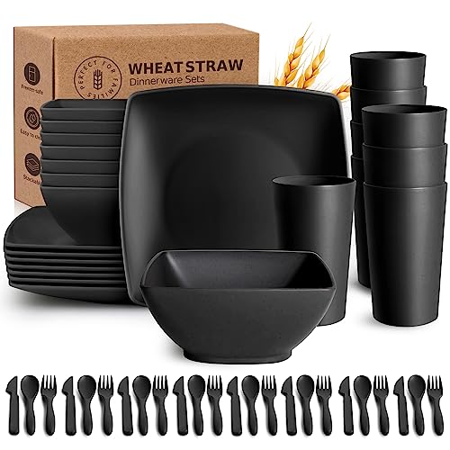 Dinner Plate Square Dish Set For Teivio 24-piece Plastic Wheat