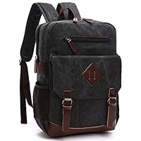 Kenox Mens Large Vintage Canvas Backpack School Laptop Bag Hiking Travel Rucksack (Black)