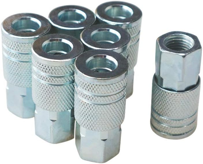 Toolsland 7 Pack Female Industrial Coupler, 1/4-Inch NPT Thread Quick Connect Air Tool Fittings, Industrial M Style Coupler with Zinc Plated for Quickly and Safely Disconnect Air Hose - - 
