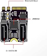 NFHK NGFF Key A+E to SATA 3.0 6Gbps Dual Ports Adapter Card JMB582 view 3