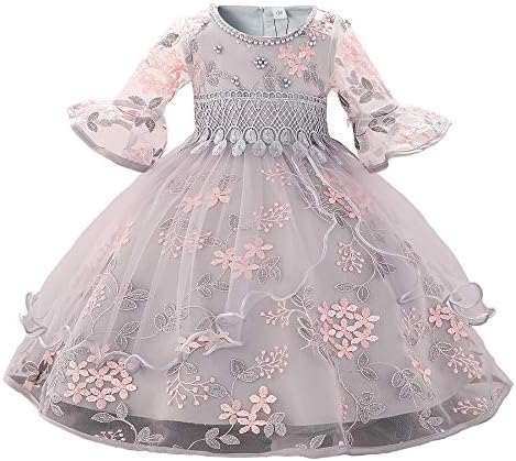 Myosotis510 Girls' Lace Princess Wedding Baptism Dress Long Sleeve Formal Party Wear for Toddler Baby Girl