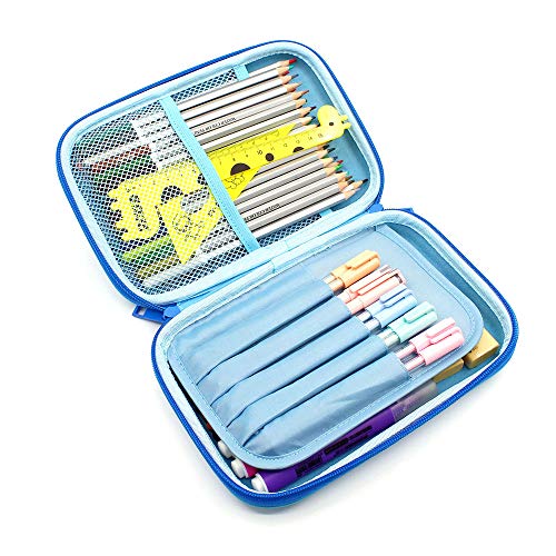 Angry Shark Boys Cool Pencil Case - Large Capacity Hardtop Pencil Box with Compartments - Colored Pencil Holder School Supply Organizer for Kids Girls Toddlers Children (Light Blue) - Thumbnail 5