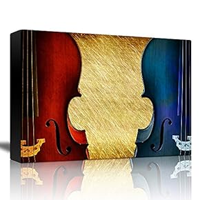 Blue and Red Violin with Yellow Textured Background - Canvas Art Home Art - 12x18 inches