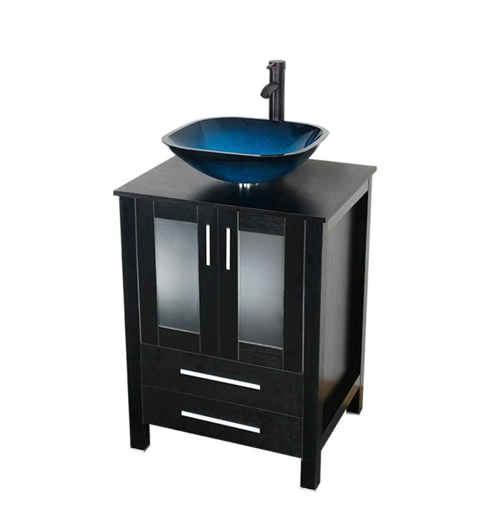 Eclife 24 Modern Bathroom Vanity And Sink Combo Stand Cabinet And Square Blue Glass Vessel Sink And 15 Gpm Bathroom Brass Faucet And Brass Pop Up Drain Mounting Ring A4b2 S Buy