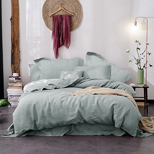Merryfeel 100% Linen Duvet Cover Set - King - Aqua