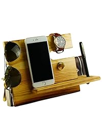 Lemo mano   Estación de acoplamiento para teléfono de madera con soporte para llaves, soporte para bolígrafo, cartera y organizador de relojes para hombre HD12, Dark Pine
