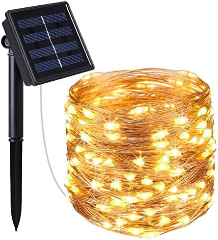 Solar String lights, Blisso 33ft 100 LED Copper Wire Outdoor String Waterproof Christmas Lights Solar Powered Fairy Lights for Home,Gardens, Patios,weddings and Parties(Warm White)