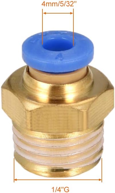 sourcing map Straight Pneumatic Push to Quick Connect Fittings G1/4 Male x 4mm Tube OD 8pcs, Gold, G1/4 x 4mm - Image 3