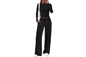Trendy Queen Womens 2 Piece Matching Lounge Set Mock Turtleneck Top Wide Leg Pants Casual Sweatsuit with Pockets