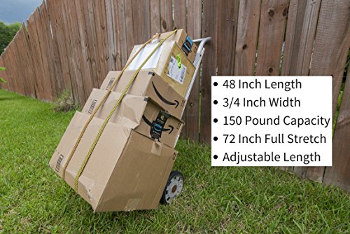 Heavyweight Flat Bungee Cords 4 Pack with Bonus 4 Ball Bungees | 48" INCH Total Length with Adjustable Length Hooks | Hand Carts, Dolly, Cargo, Moving, Camping, RV, Trunk, Luggage Rack, Tarp Tie Down